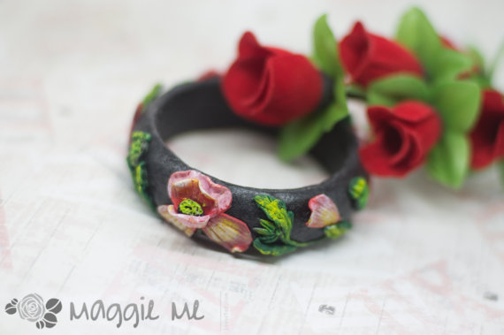 Polymer clay poppy flowers inspired jewelry