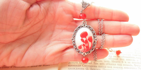 Polymer clay poppy flowers inspired jewelry