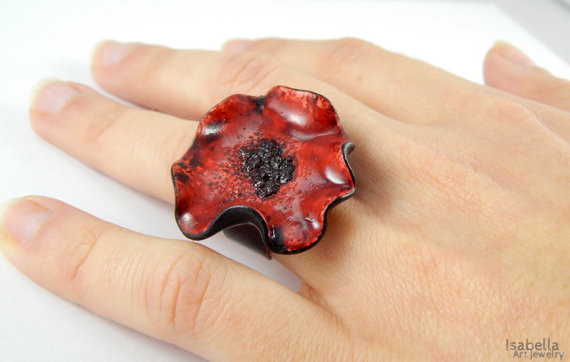 Polymer clay poppy flowers inspired jewelry