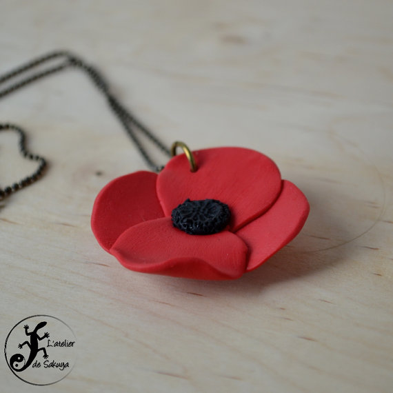 polymer clay flower jewelry fimo poppy pendant