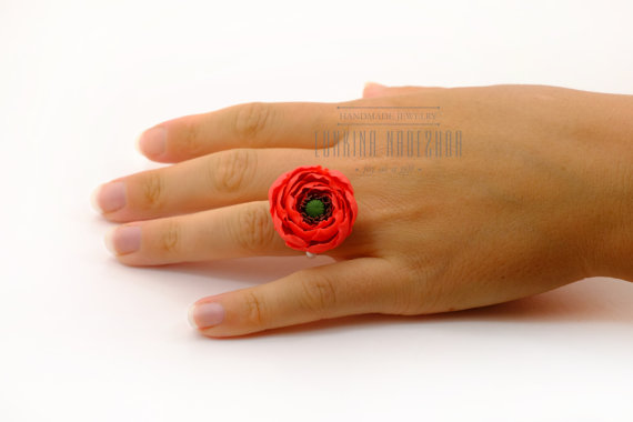 Polymer clay poppy flowers inspired jewelry