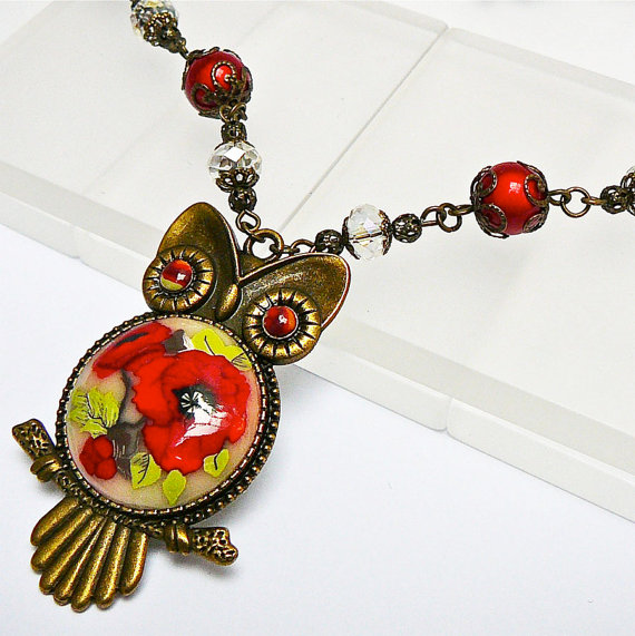 Polymer clay poppy flowers inspired jewelry