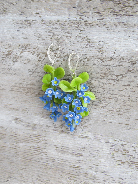 Light blue drop earring Trending jewelry Chandelier earring Flower jewelry Cluster earring Dangle earring Statement earring Forget me not - polymer clay earrings for summer