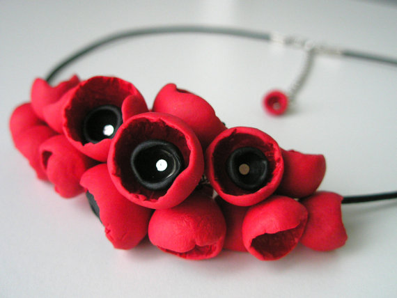 Polymer clay poppy flowers inspired jewelry