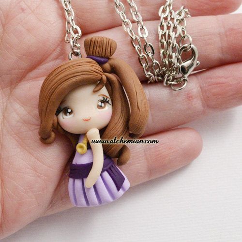 polymer clay doll pendant
