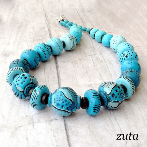 polymer clay blue beads fimo beads handmade beads clay beads blue beads