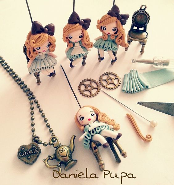 Polymer clay doll pendants