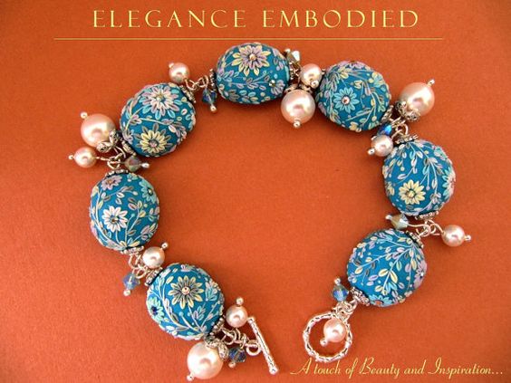 Polymer clay embroidery bracelet