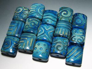 polymer clay blue beads fimo handmade