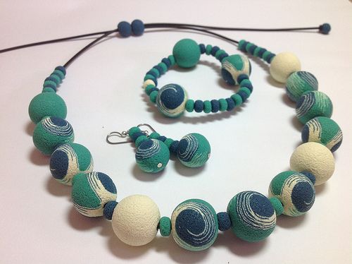 polymer clay blue beads fimo handmade