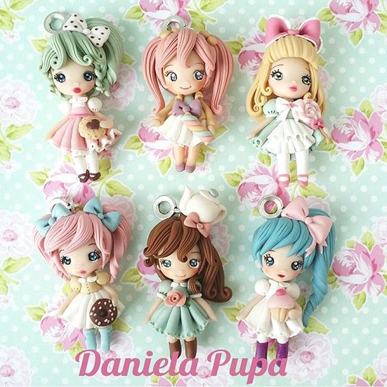 Polymer clay doll pendants