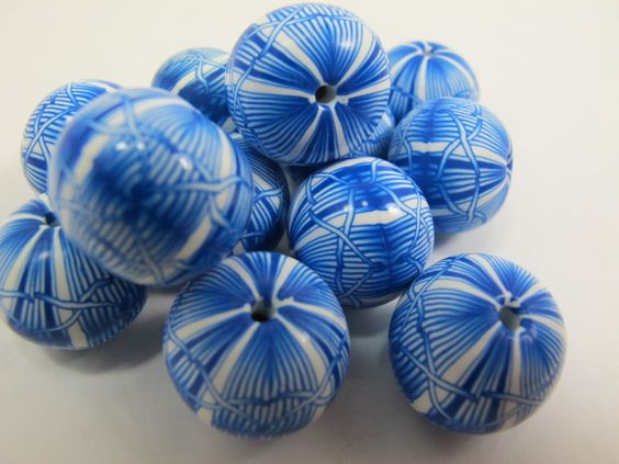 polymer clay blue beads fimo beads handmade beads clay beads blue beads