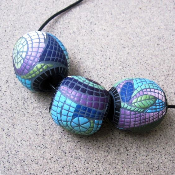 polymer clay blue beads fimo beads handmade beads clay beads blue beads