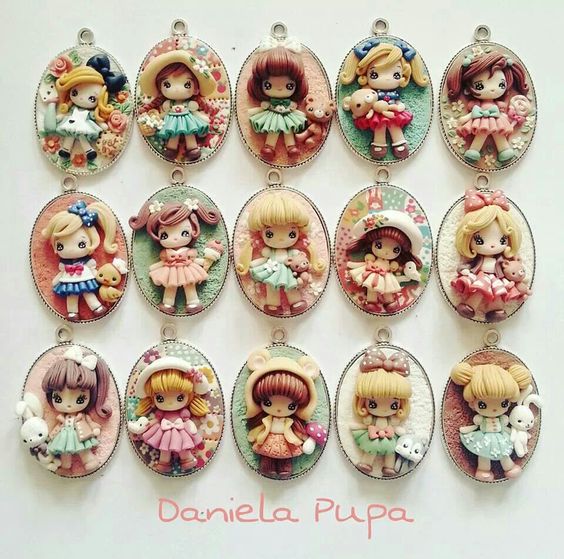 Polymer clay doll pendants