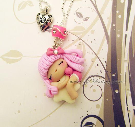 Polymer clay doll pendants