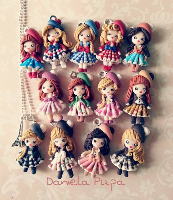 Polymer clay doll pendants