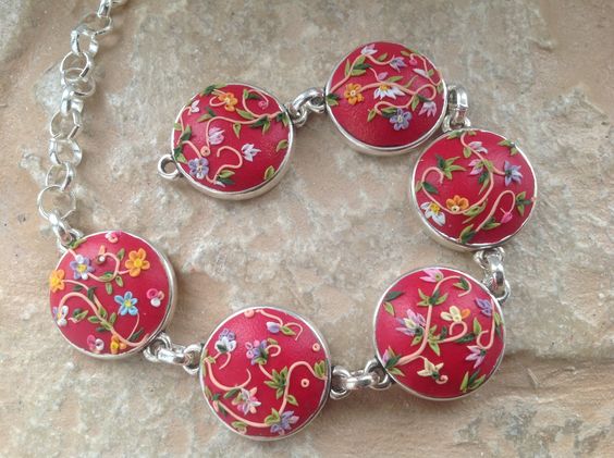 polymer clay embroidery bracelet