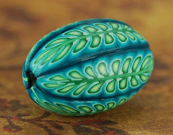 polymer clay blue bead fimo bead handmade bead