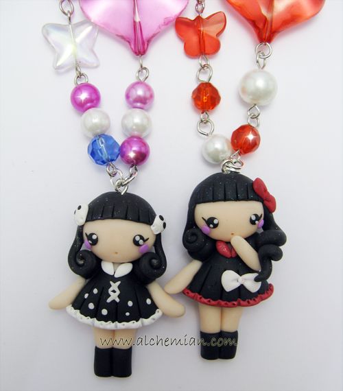 Polymer clay doll pendants