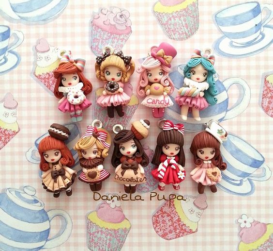 Polymer clay doll pendants