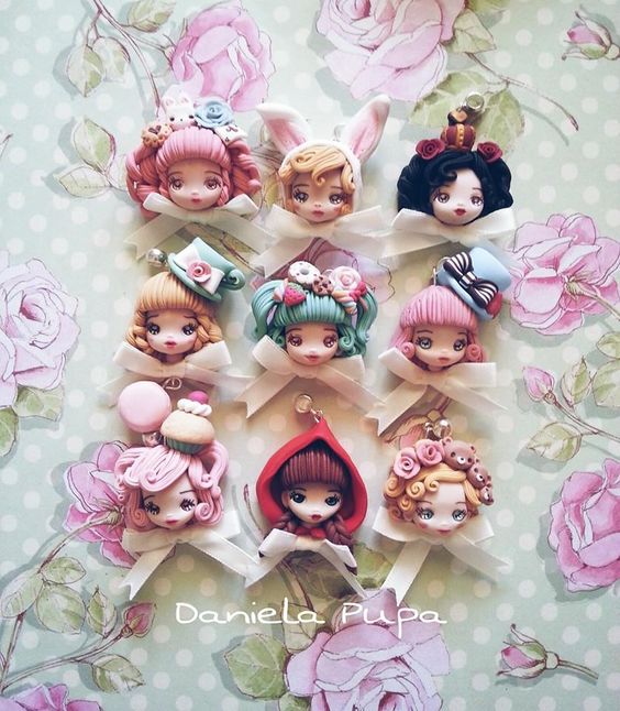 Polymer clay doll pendants