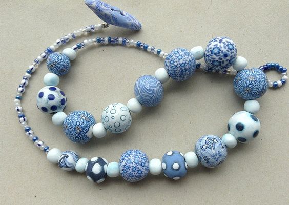 polymer clay blue beads fimo handmade