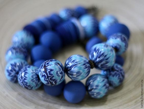 polymer clay blue beads fimo beads handmade beads