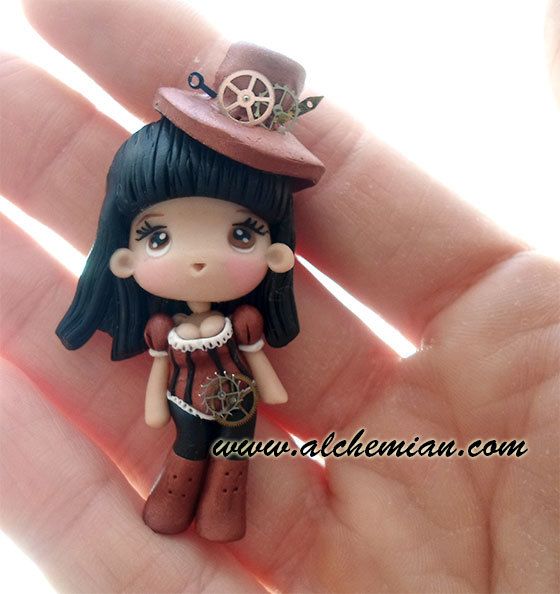 polymer clay doll pendant