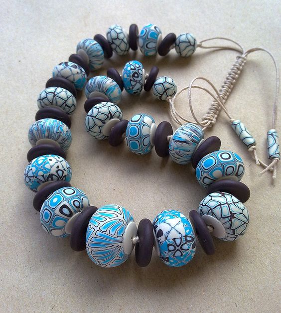 polymer clay blue beads fimo beads handmade beads