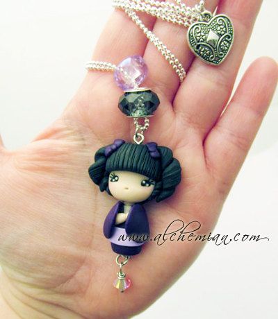 polymer clay doll pendant