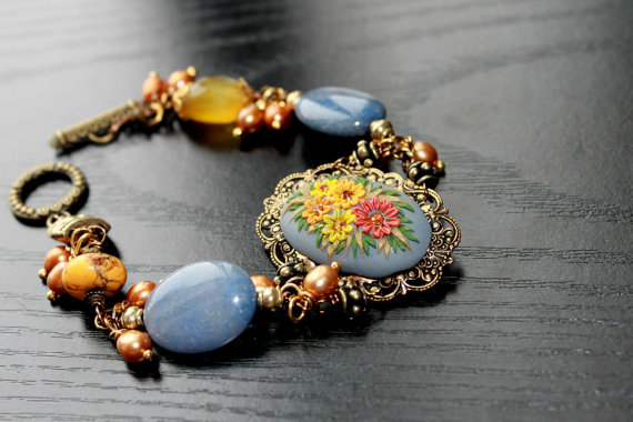 polymer clay embroidery bracelet