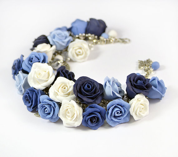 fimo / polymer clay blue rose charm bracelet