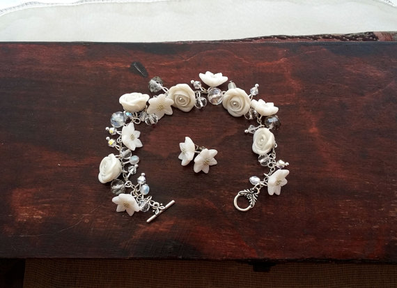 polymer clay white flower charm bracelet