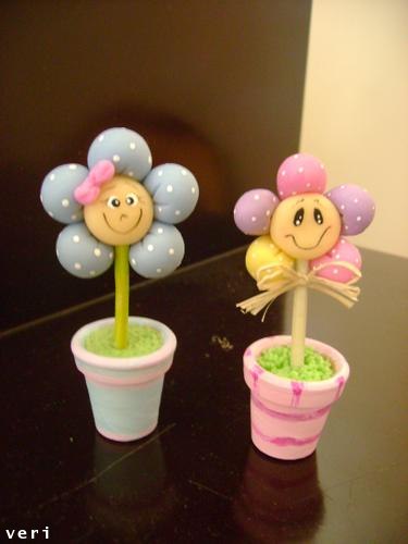 fimo/ polymer clay happy flowers - home decor - diy - handmade present