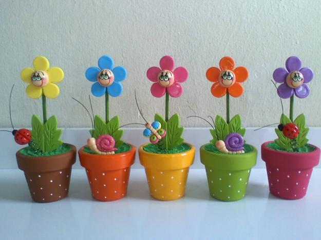 fimo/ polymer clay happy flowers - home decor - diy - handmade present