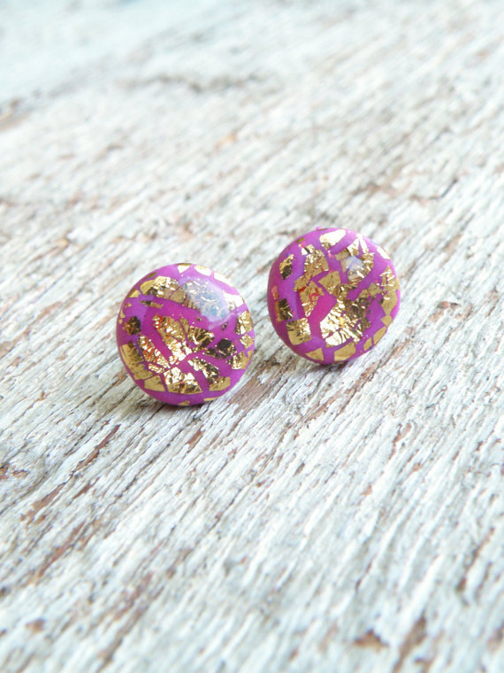 fimo/polymer clay gold leaf stud earrings