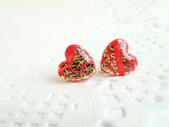 Polymer clay gold leaf stud earrings