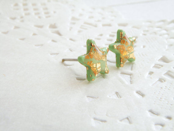 Polymer clay gold leaf stud earrings