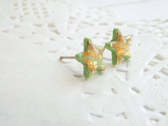 fimo/polymer clay gold leaf star stud earrings