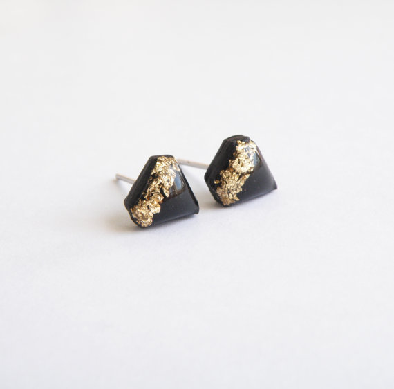 fimo/polymer clay gold leaf stud earrings