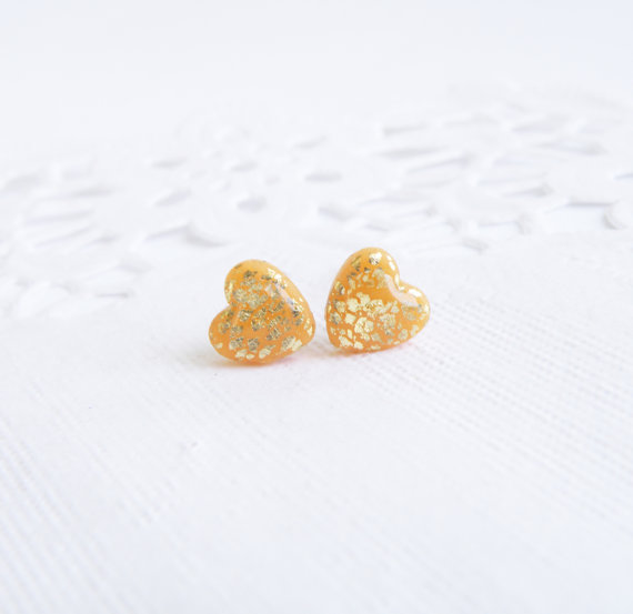 Polymer clay gold leaf stud earrings