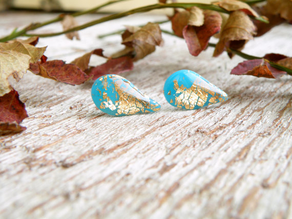 fimo/polymer clay gold leaf stud earrings