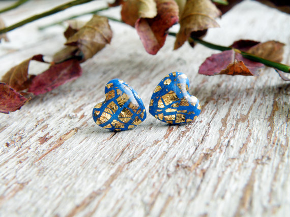 fimo/polymer clay gold leaf stud earrings