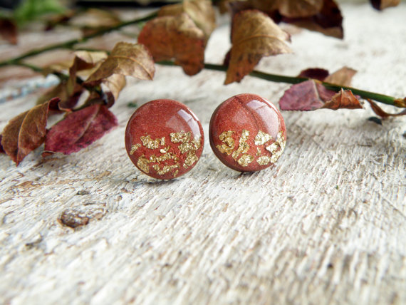 Polymer clay gold leaf stud earrings