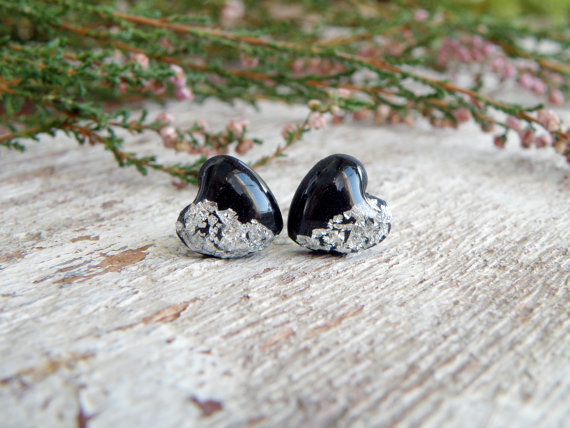 fimo/polymer clay silver leaf stud earrings