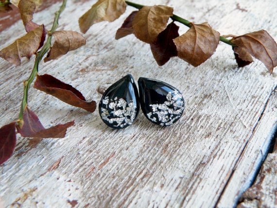 fimo/polymer clay silver leaf stud earrings