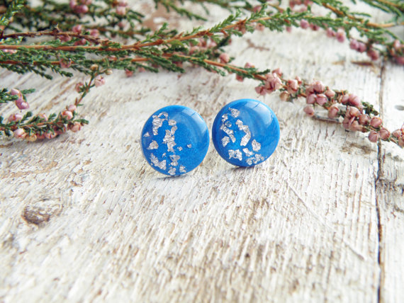 Polymer clay gold leaf stud earrings