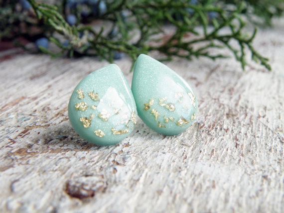 Polymer clay gold leaf stud earrings