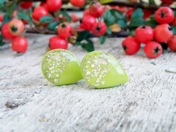 Polymer clay gold leaf stud earrings