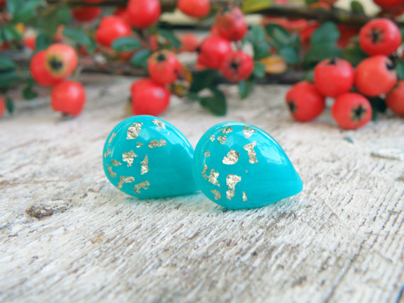 Polymer clay gold leaf stud earrings